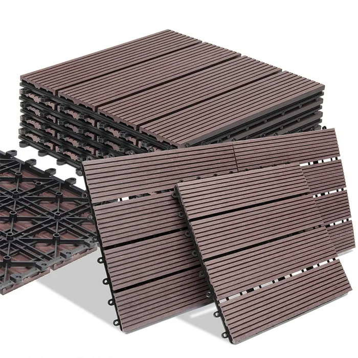 Set 11 Pezzi Piastrelle Pavimento in WPC da Giardino Esterno 30×30 cm Tortora