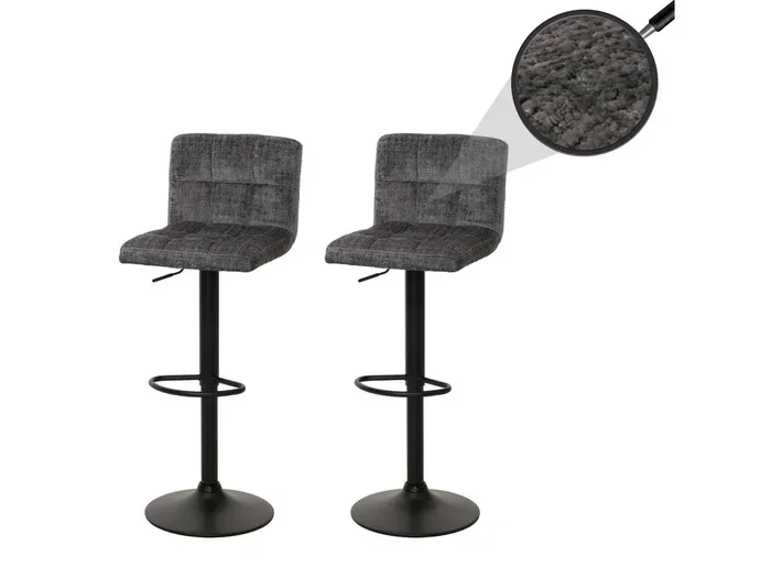 Set 2 sgabelli da bar MCW-G87, sedia da bar, girevole e regolabile in altezza, tessuto ciniglia (465g/m²) ~ grigio scuro