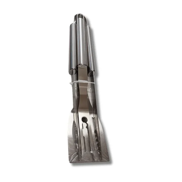 Set 3 attrezzi accessori barbecue in acciaio pinza spatola forchetta