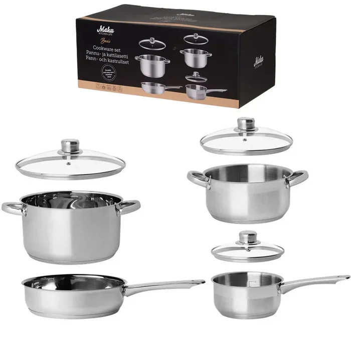 Set Batteria di Pentole di 7 Pezzi con Coperchio in Vetro Acciaio Inox