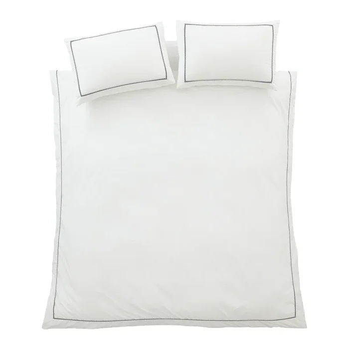 Set copripiumino e federa Contrast Trim Per letto matrimoniale, 3 pezzi, con chiusura con bottoni, in percalle di cotone, bianco, 200×200 cm