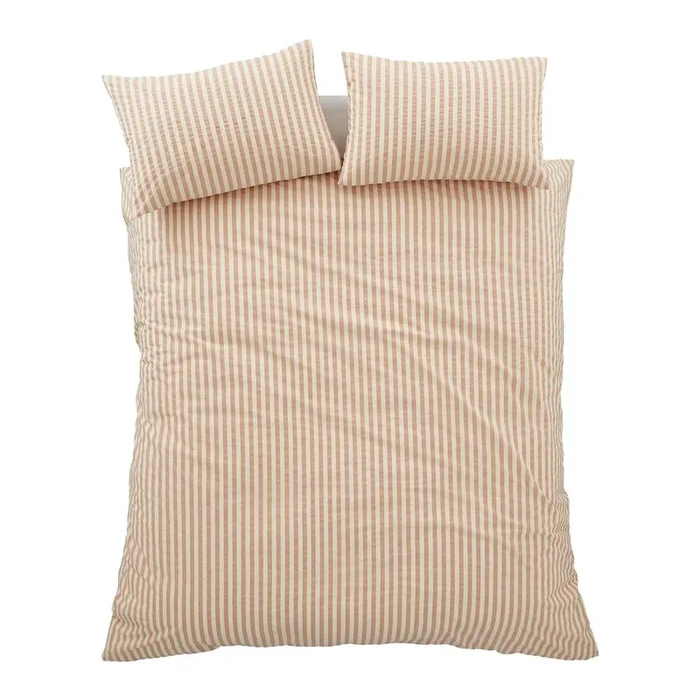 Set copripiumino e federa Cotton Rich Woven Stripe Per letto matrimoniale, 3 pezzi, con chiusura con bottoni, con fantasia a strisce, arancione, 200×200 cm