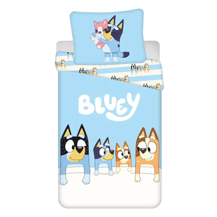 Set copripiumino e federa da bambini Bluey Per letto singolo, reversibile, con chiusura con cerniera, blu, in cotone, 140×200 cm