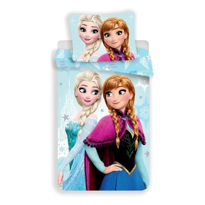 Set copripiumino e federa da bambini Frozen “Light blue” Per letto singolo, reversibile, con chiusura con cerniera, in cotone, 140×200 cm
