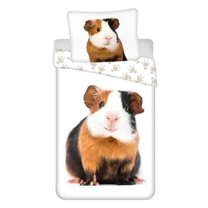 Set copripiumino e federa da bambini Guinea Pig Per letto singolo, reversibile, con chiusura con cerniera, bianco, in cotone, 140×200 cm