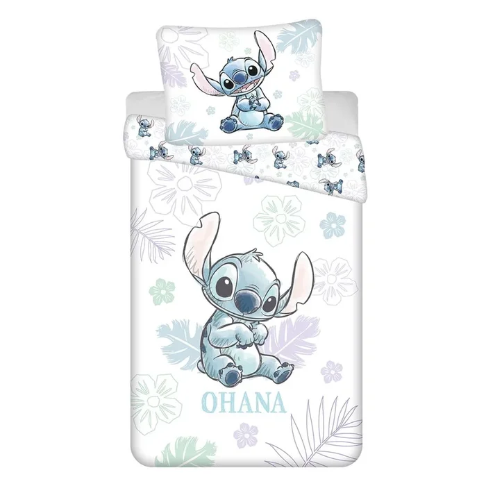 Set copripiumino e federa da bambini Lilo and Stitch “Ohana White” Per letto singolo, reversibile, con chiusura con cerniera, bianco, in cotone, 140×200 cm