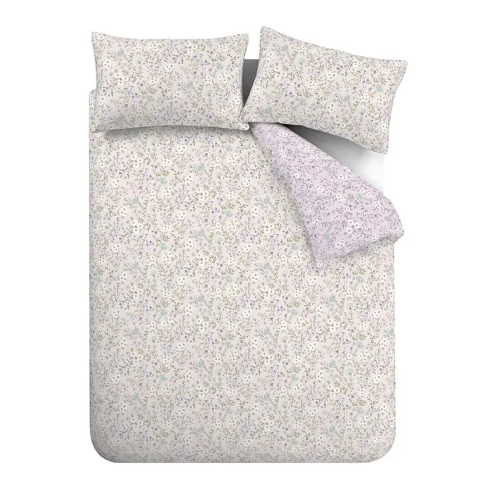 Set copripiumino e federa Ditsy Floral Per letto matrimoniale, con chiusura con bottoni, reversibile, in cotone, a fiori, lavanda/beige, 200×200 cm