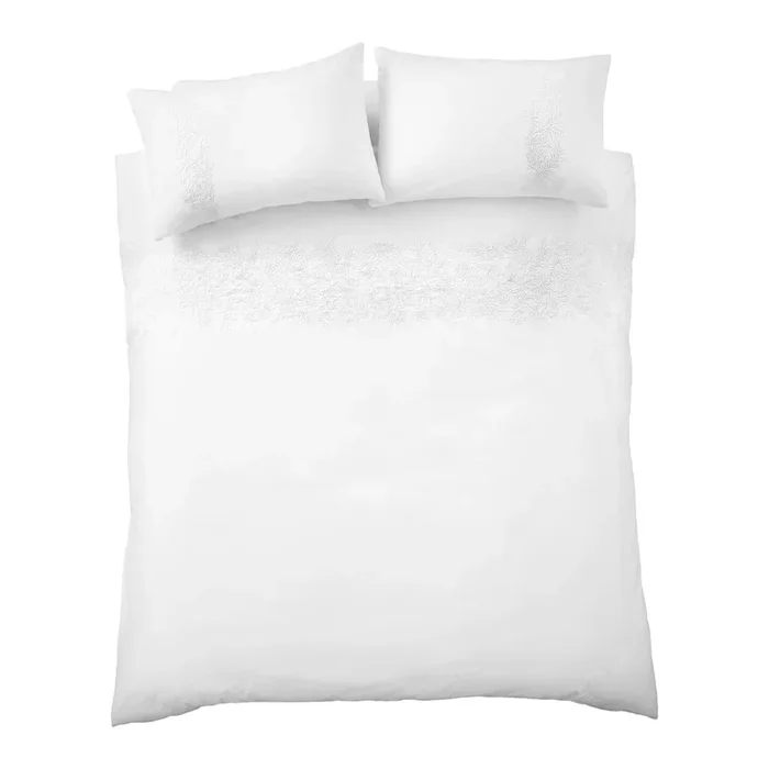 Set copripiumino e federa Embroidery Floral Per letto matrimoniale, con chiusura con bottoni, di lusso, in cotone, a fiori/con fantasia strutturata, bianco, 200×200 cm