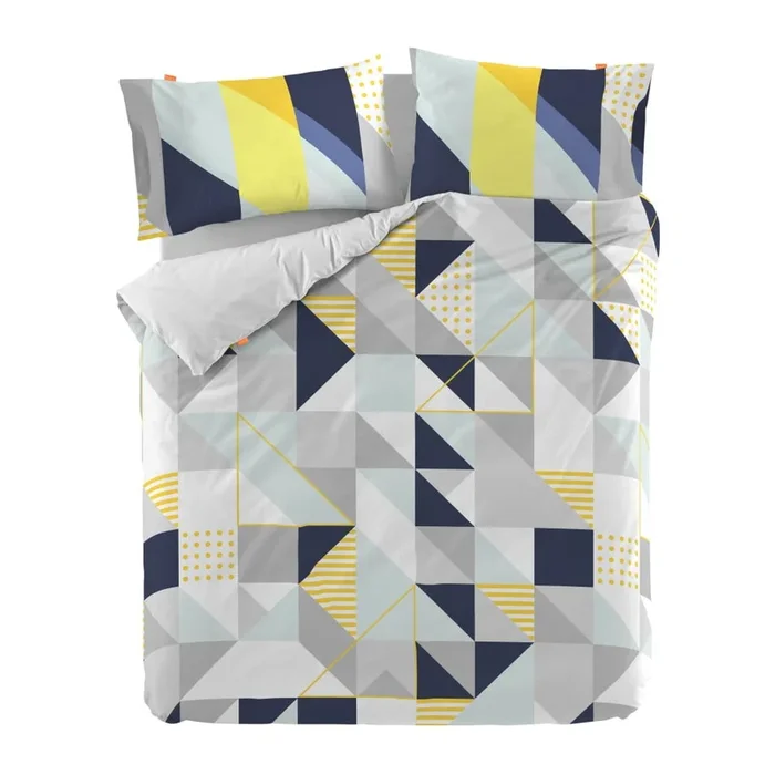 Set copripiumino e federa Geo Dot Per letto singolo, con chiusura con bottoni, in cotone, con fantasia geometrica, bianco, 140×200 cm