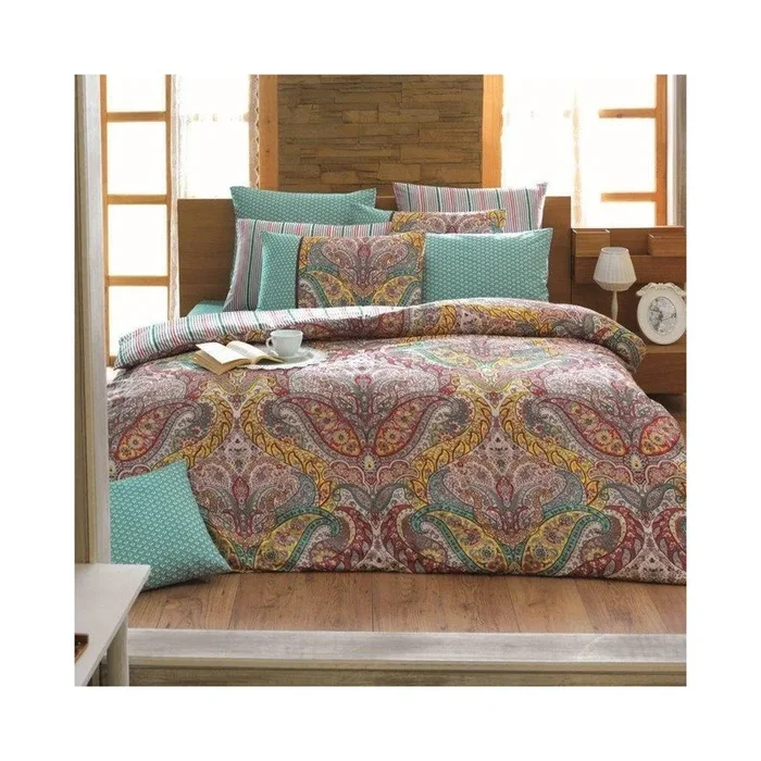 Set copripiumino e federa Per letto matrimoniale/per letto esteso, con lenzuolo incluso, con chiusura con bottoni, con fantasia ornamentale, verde/marrone