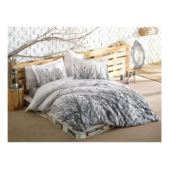 Set copripiumino e federa Per letto matrimoniale/per letto esteso, con lenzuolo incluso, con chiusura con bottoni, a fiori, grigio, 200×220 cm