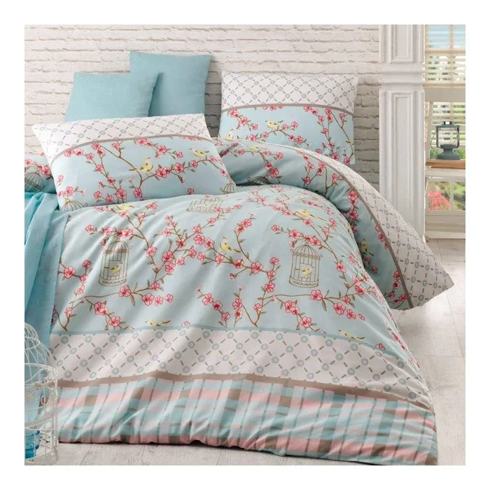 Set copripiumino e federa Per letto matrimoniale/per letto esteso, con lenzuolo incluso, con chiusura con bottoni, a fiori, blu/rosa, 200×220 cm