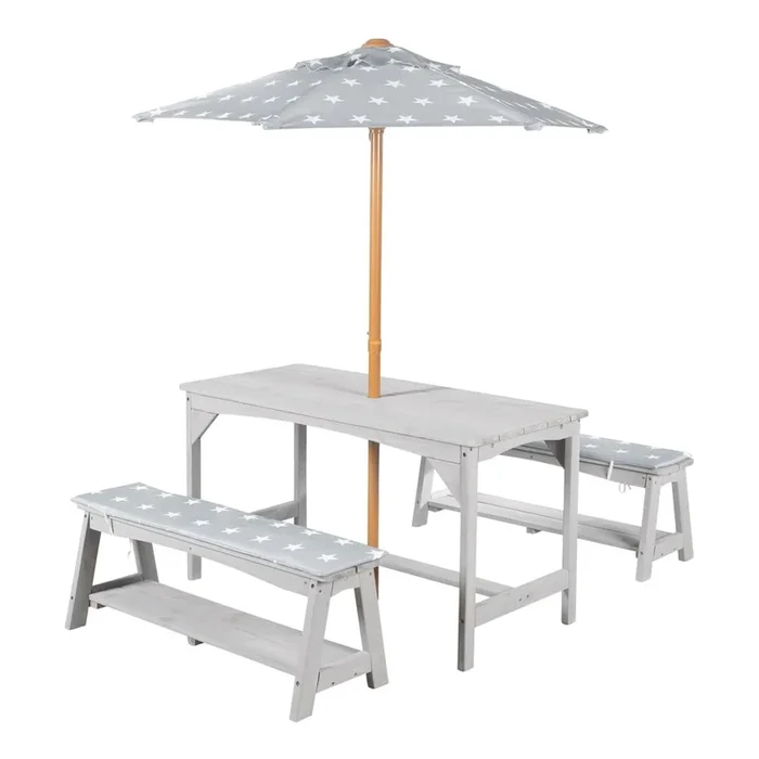 Set da bambini da giardino Outdoor+ 4 pz, in legno/in plastica, 107×106 cm, altezza totale 155 cm