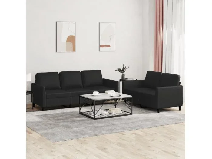 Set di 2 divani con cuscini in similpelle nera