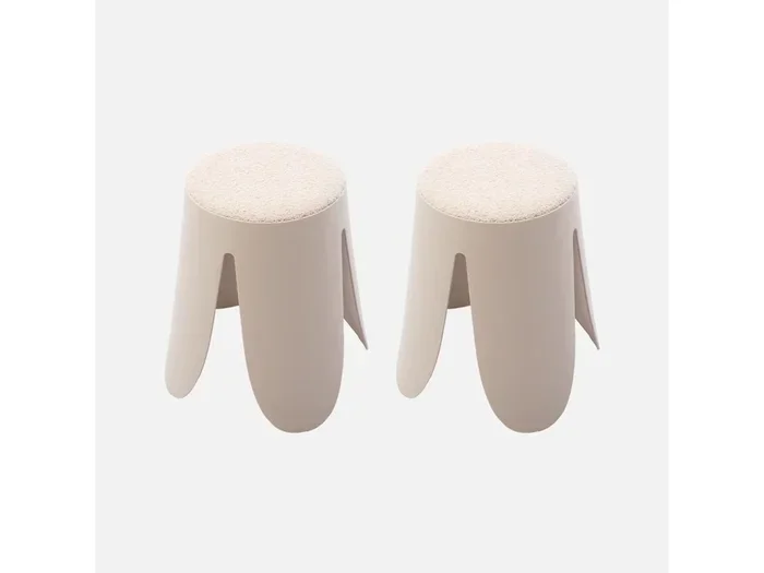 Set di 2 sgabelli impilabili in materiale bouclé beige