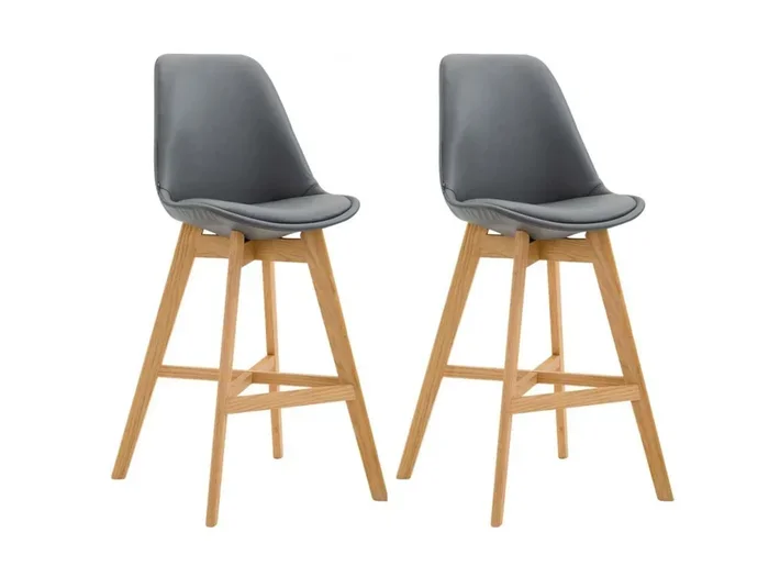 Set di 2 Sgabello da bar – Finta pelle & Legno – grigio – Cannes