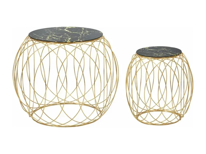 Set di 2 tavolinetti rotondi in metallo dorato Ø cm 68×56-43×45