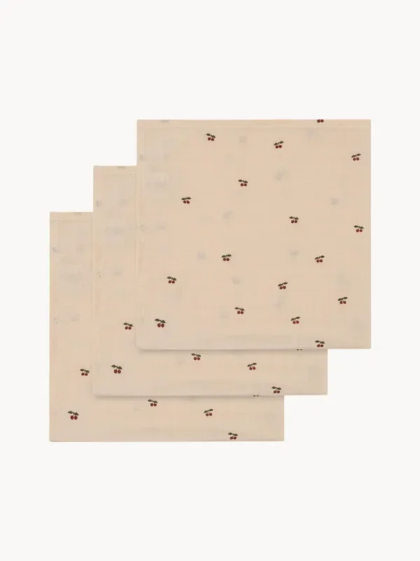 Set di 3 panni in mussola di cotone organico Cherry