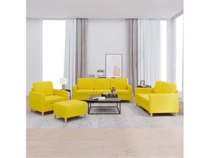 Set di 4 divani con cuscini in tessuto giallo chiaro