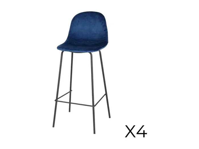 Set di 4 sgabelli da bar con schienale in velluto blu e struttura in metallo collezione LALY – Stile industriale