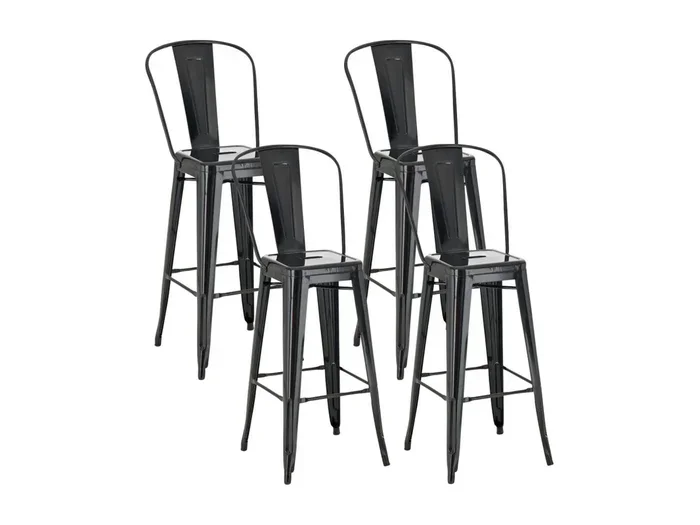 Set di 4 Sgabello da bar – Metallo & Metallo – nero – Aiden