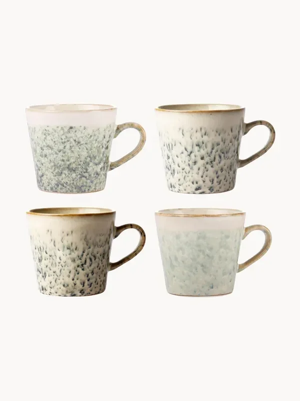 Set di 4 tazze fatte a mano stile retrò 70‘s