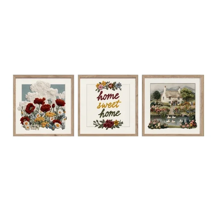 Set di dipinti Sweet Home 30×30 cm, 3 pz, con illusione 3D/stampati, con cornice inclusa