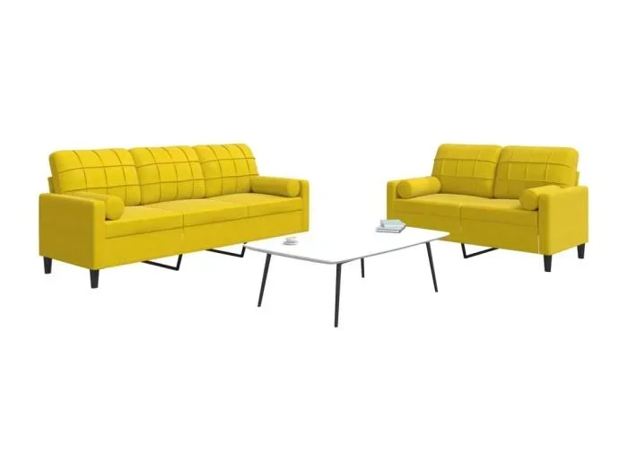Set di Divani 2 pz con Cuscini e Rinforzi Giallo in Velluto