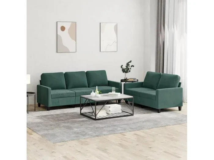 Set di Divani 2 pz con Cuscini Verde scuro in Velluto