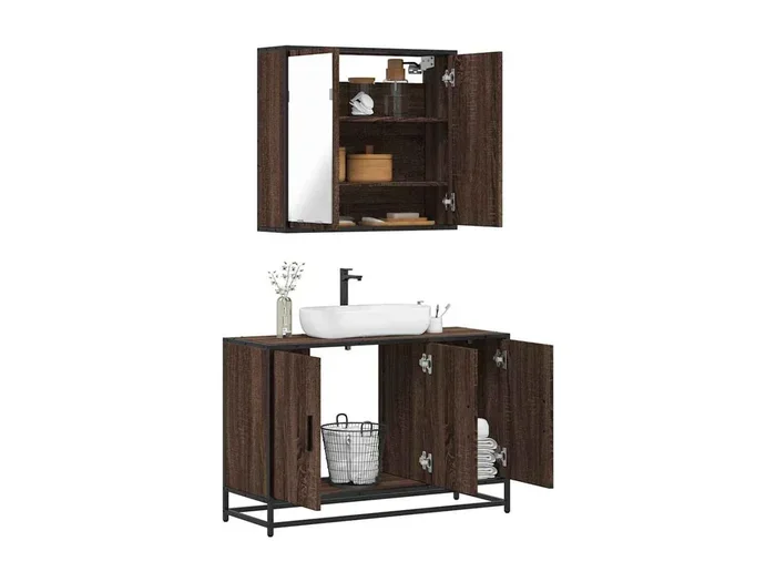 Set di mobili da bagno 2 pezzi Rovere marrone