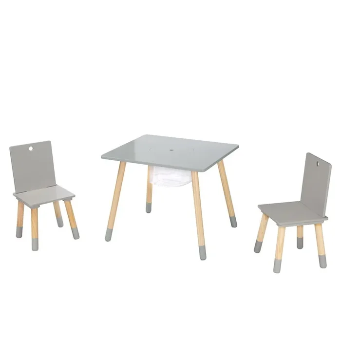 Set di mobili per bambini 3 pz, in legno massiccio, grigio