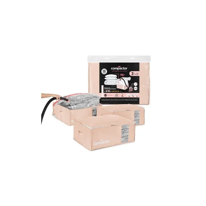 Set di organizer per vestiti Pink Edition 3 pz, sottovuoto, in plastica, rosa, 65x45x27 cm