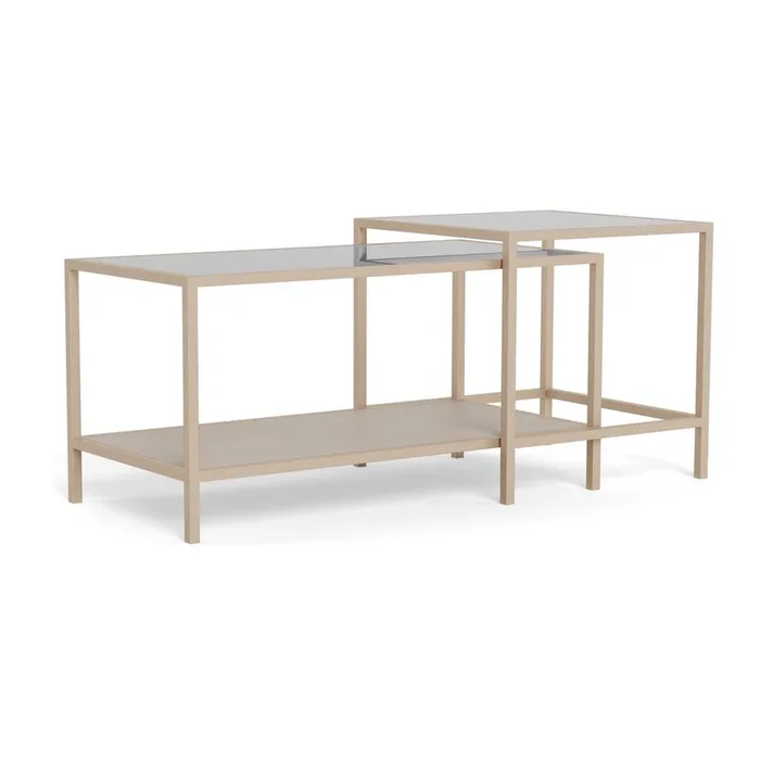 Set di tavolini da salotto Seaford 2 pz, in acciaio, grigi, 45×90 cm, altezza totale 45 cm