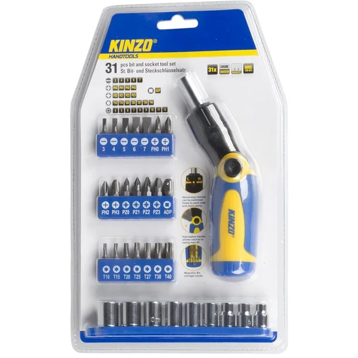 Set Giravite Regolabile con 31 Punte e Bussole in Acciaio Manico Antiscivolo