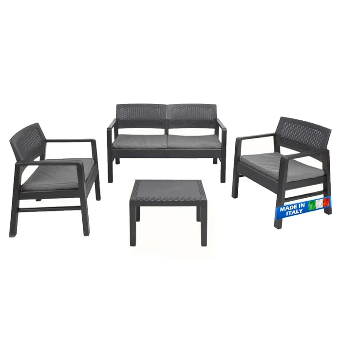 Set salotto da esterno Kilimanjaro Divano Poltrone e Tavolino Made in Italy Antracite