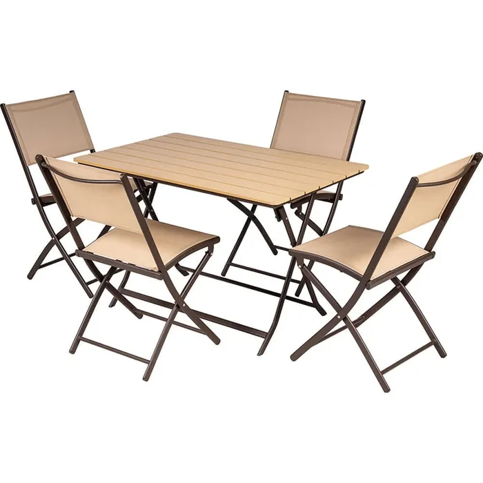 Set Tavolo Pieghevole con 4 Sedie Beige Arredo Giardino Pranzo in Acciaio e PE