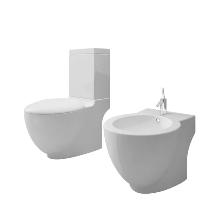 Set Toilette e Bidè da Bagno in Ceramica Colore Bianco Chiusura Delicata