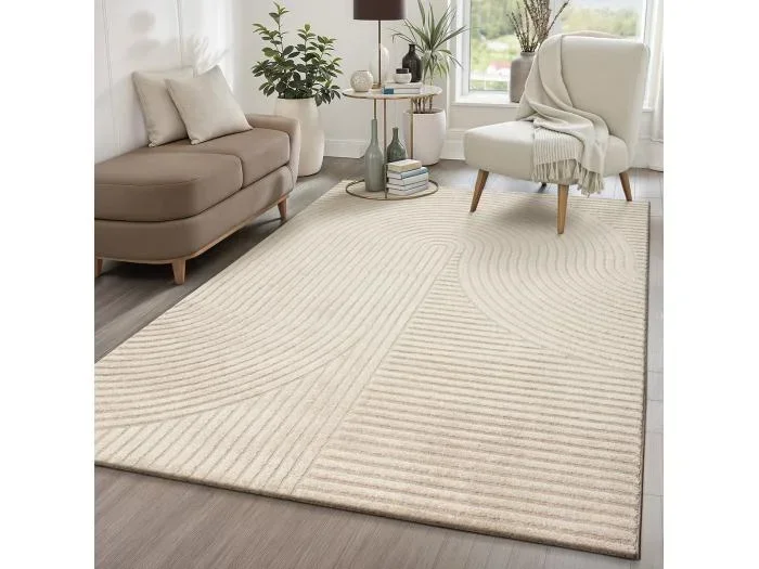 Tappeto moderno Everest 3D alto-basso – Beige – 140 x 200 cm