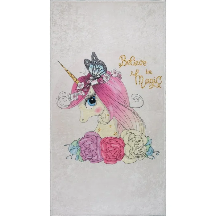 Tappeto per bambini Cute Unicorn Lavabile, sintetico, a pelo piatto, avorio, 120×180 cm