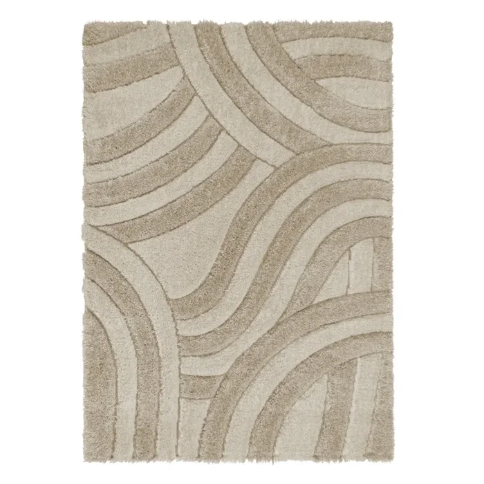Tappeto Velvet Tessuto a mano, sintetico, in fibre riciclate, shaggy, beige, 160×230 cm