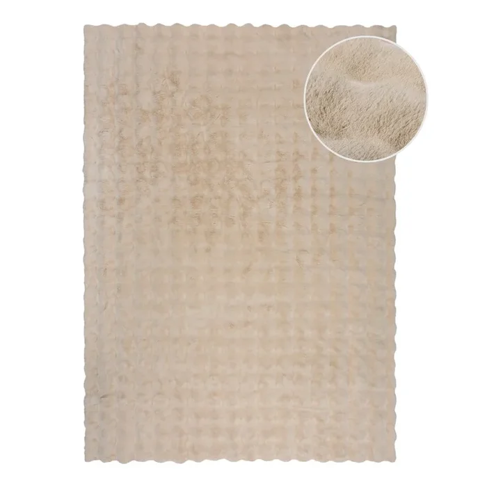 Tappeto Waffle Faux Fur Sintetico, shaggy, color crema, 80×150 cm