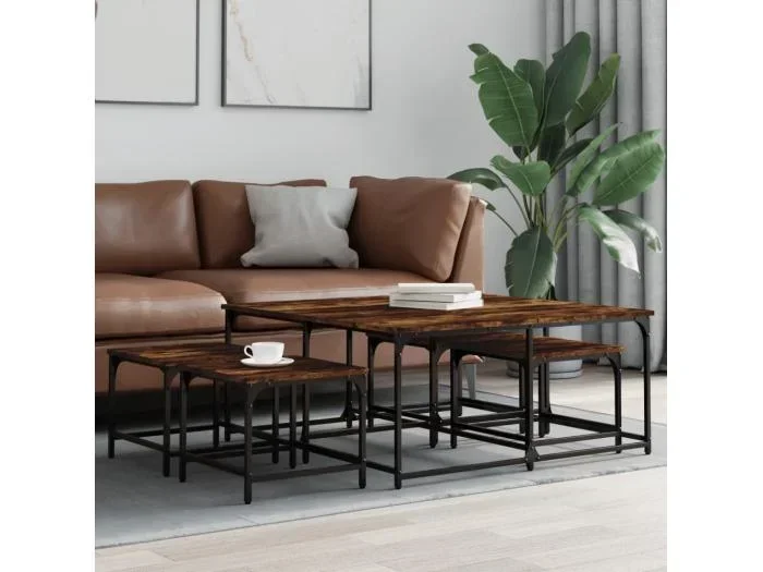 Tavolini Gold Nesting 5 pezzi in MDF rovere affumicato