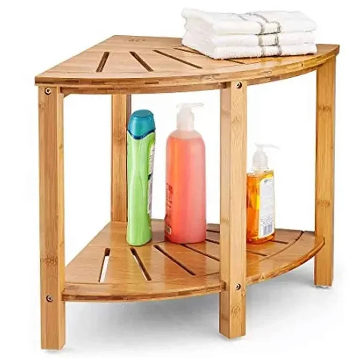 Tavolino Angolare Bagno Bambu Scaffale Sgabello Angolo 2 Ripiani Multiuso