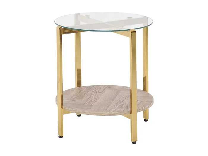 Tavolino basso con piano in vetro legno chiaro e oro LOVELL