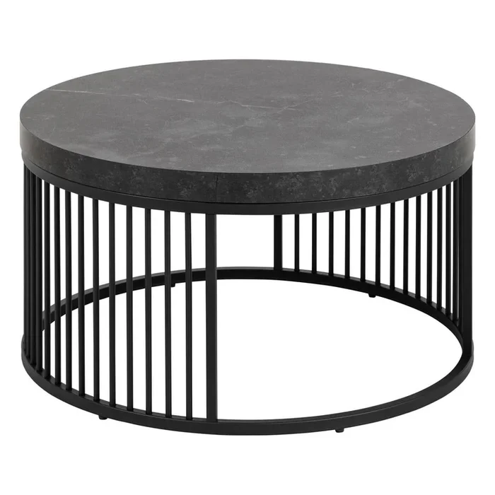 Tavolino da salotto Strington Con piano effetto marmo, nero, ø 65 cm, altezza totale 35 cm