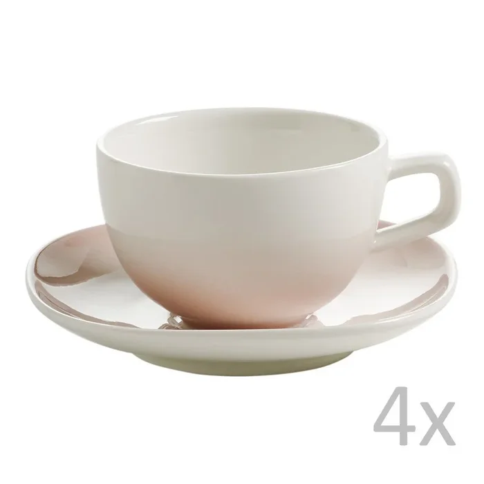 Tazze in set 4 pz, 100 ml, bianche/rosa