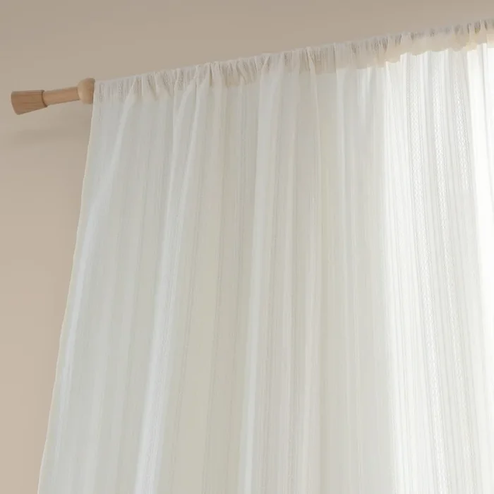 Tenda sottile Zofia Broderie Anglaise In cotone, adatta per bastone/adatta per filo, bianca, 140×122 cm