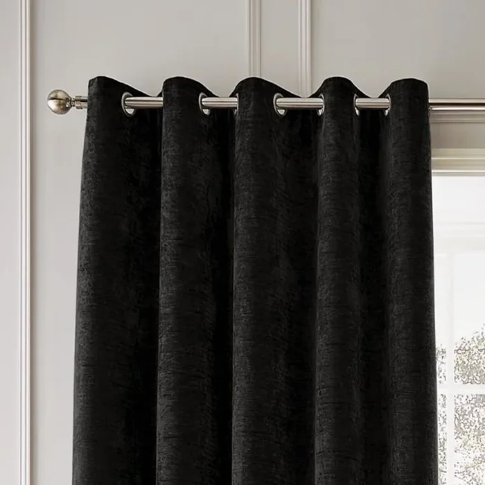 Tende in set Selene Luxury Chenille 2 pz, termoisolanti, adatte per bastone, in ciniglia, nere, 229×183 cm