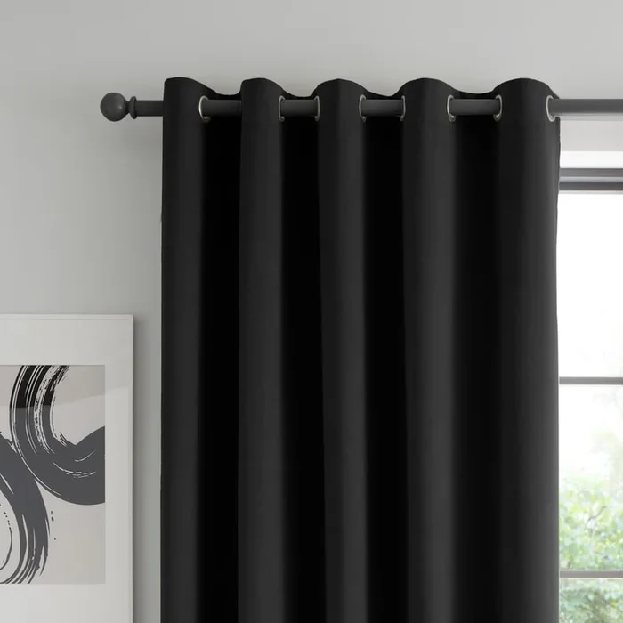 Tende in set Wilson 2 pz, oscuranti, adatte per bastone, in velluto, nere, 117×137 cm