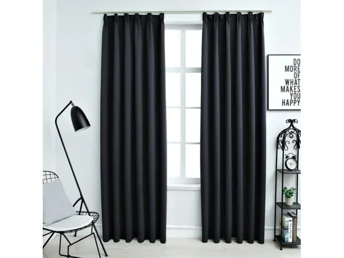 Tende oscuranti con ganci 2 pz Nero 140×225 cm
